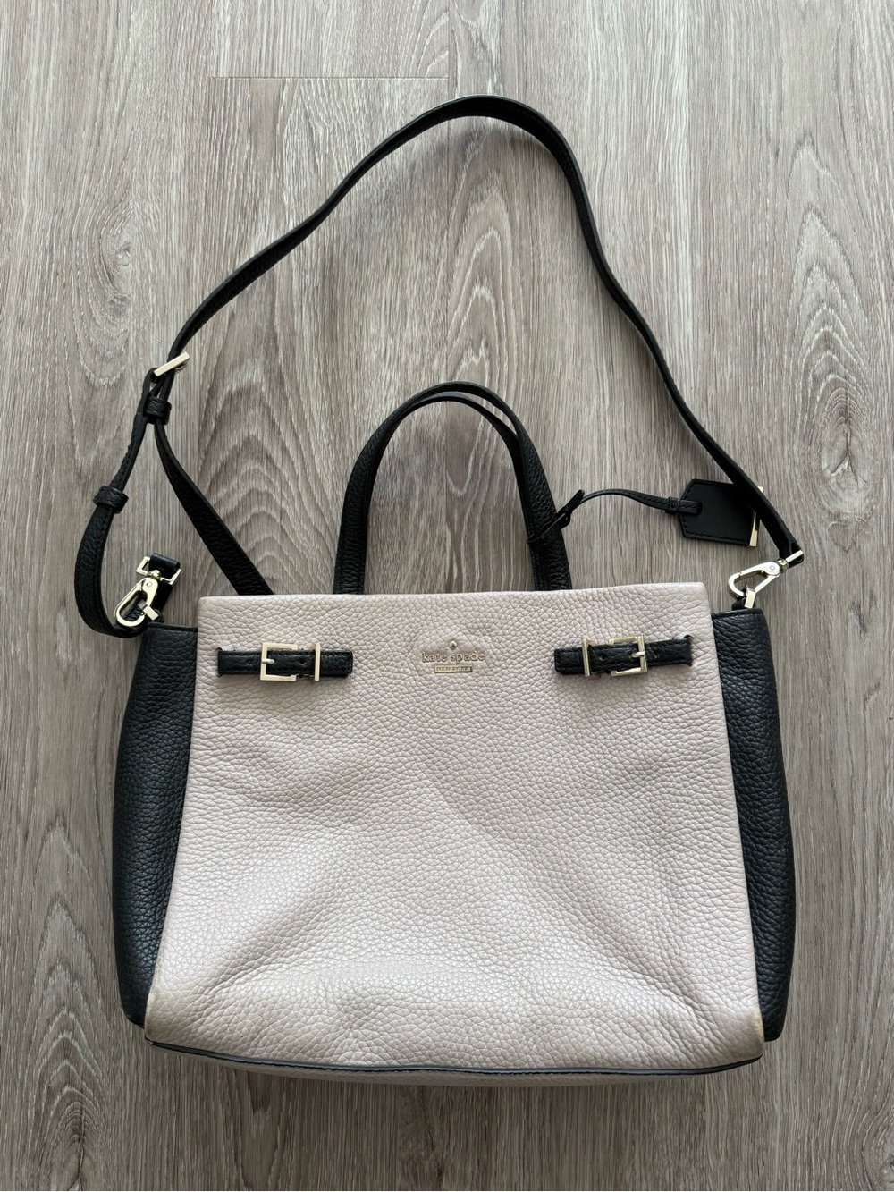 kate spade Two-Tone Pebbled Leather Shoulder Bag - Black & Cream - Picture 6 of 11